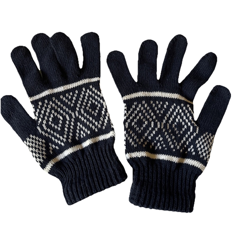 Knit Winter Gloves Navy Blue Casual Nordic Design U Isex One Size